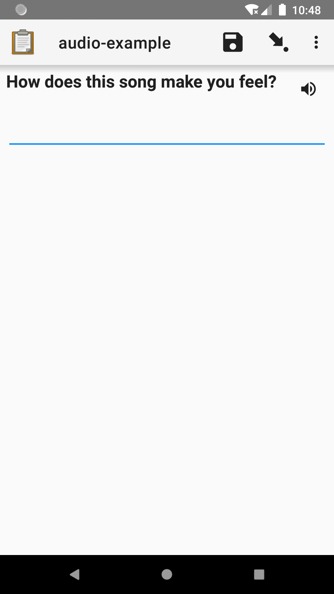 A single text widget in Collect. The label text is "How does this song make you feel?" The label text is accompanied by a button to play audio.