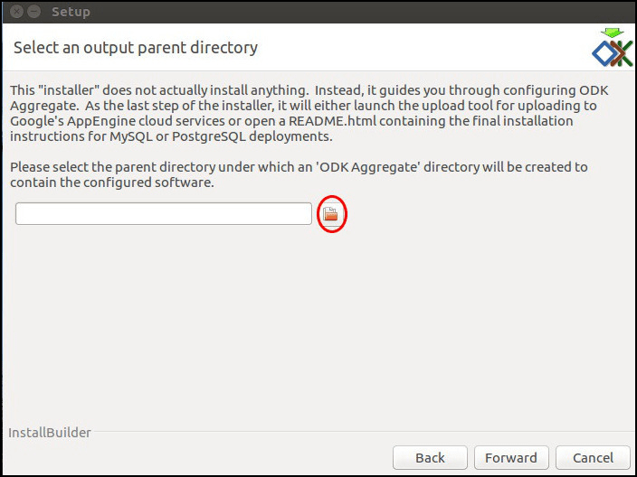 Image showing window to choose a parent directory.