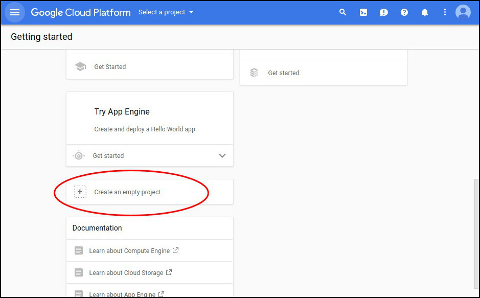 Image showing Create an empty project option for first projects.