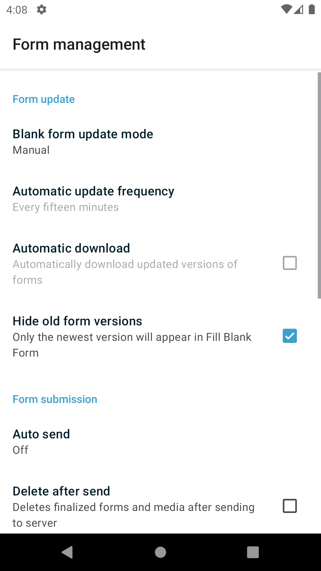Form Management settings