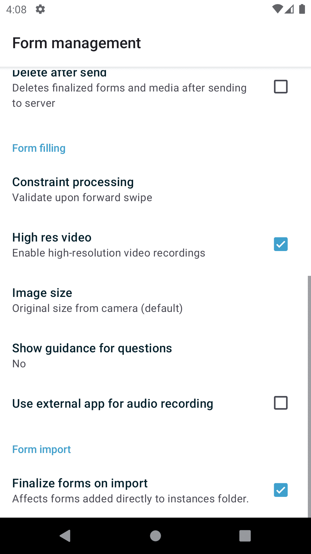 Form Management settings