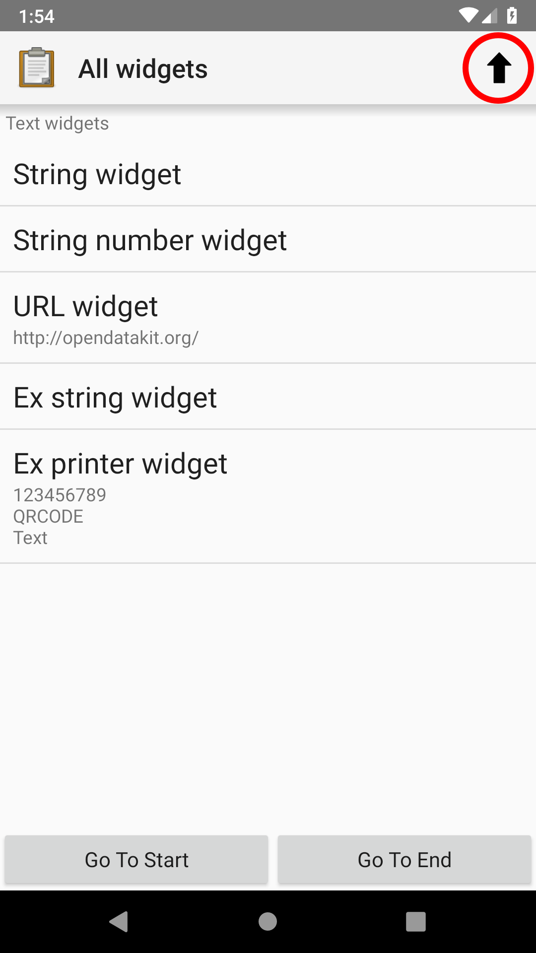 The "go up" button displayed on an Android phone.