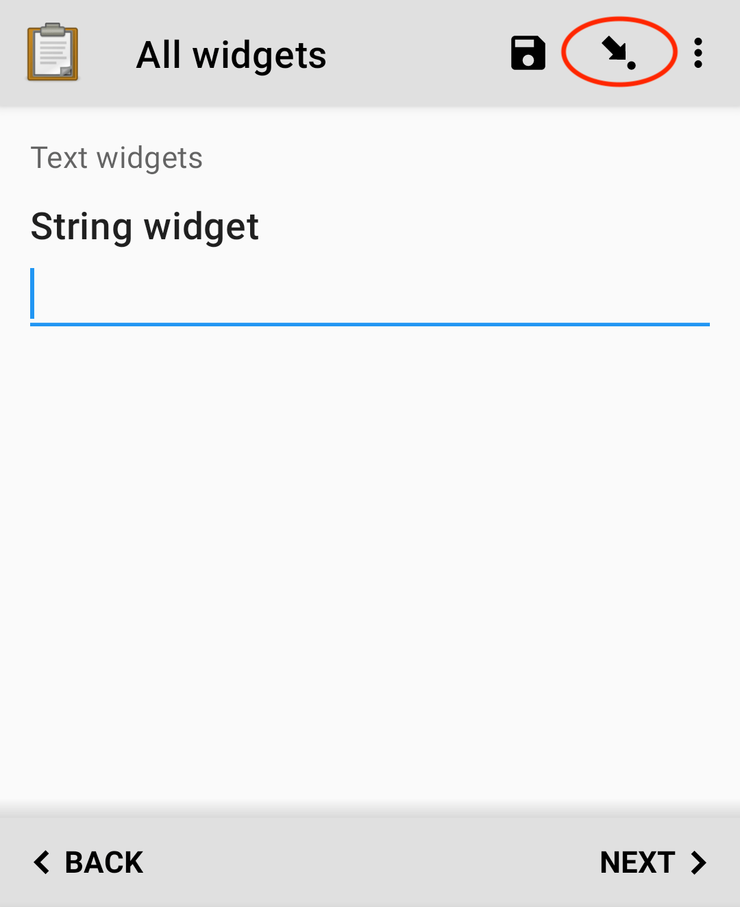 Screen with the arrow icon displayed in ODK Collect on an Android phone.