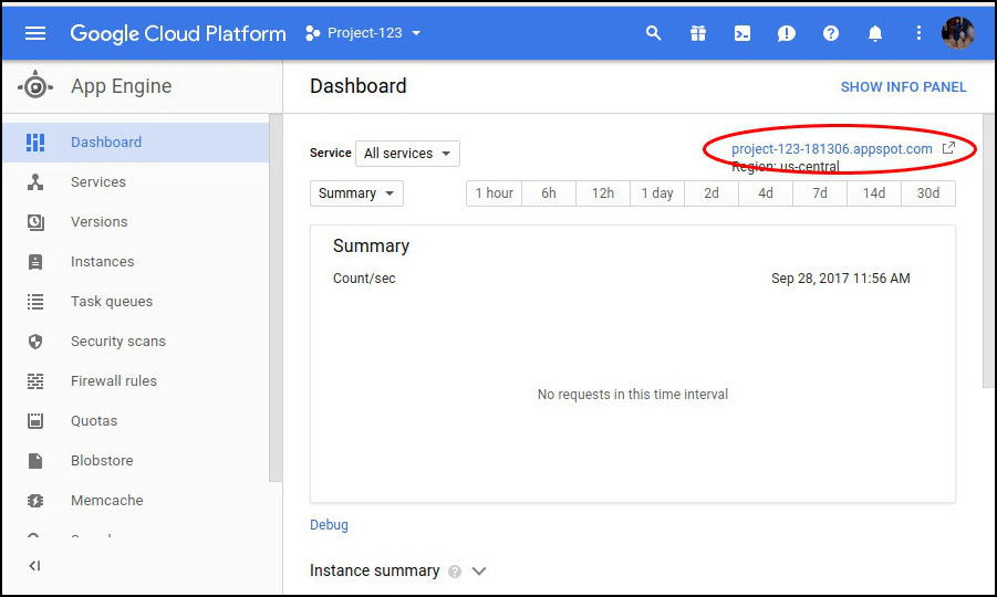 Image showing a window where server URI is displayed on top right corner.
