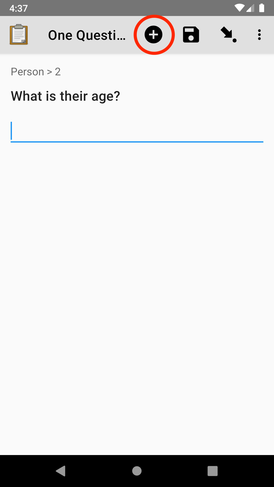 The "add" button displayed in form entry