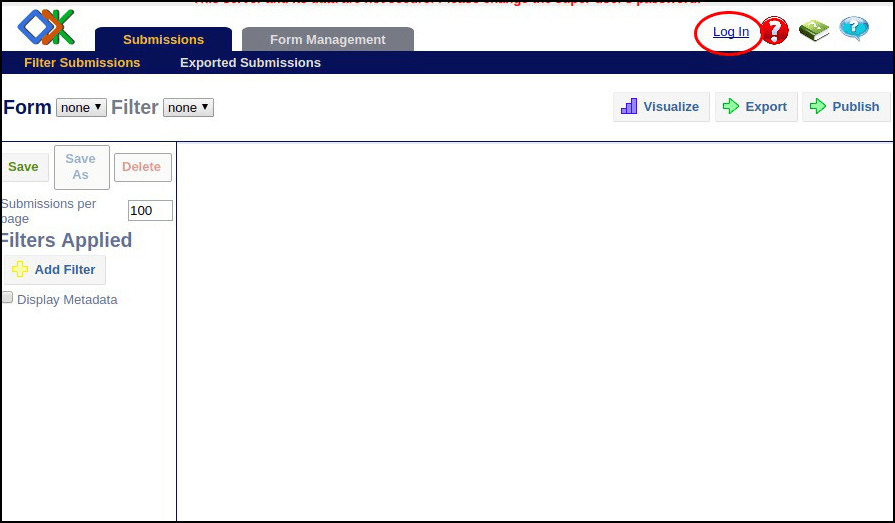Image showing ODK Aggregate server and log in option.