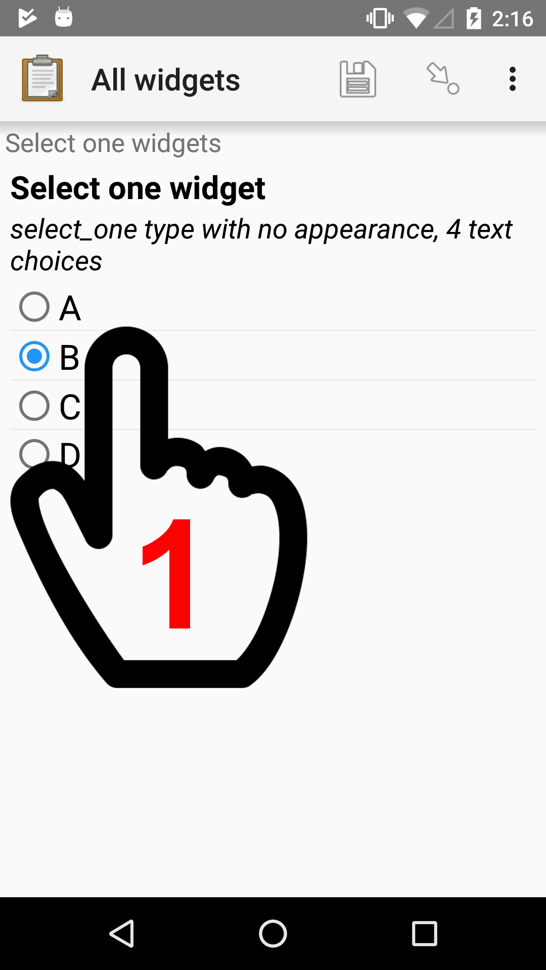 A question screen with radio buttons (single-select).