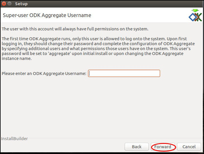 Image showing window to enter a superuser name.