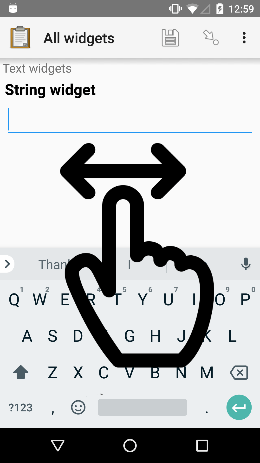 A question screen in the Collect App. Overlaid on the screen is an icon of a hand with extended finger and arrows pointing left and right, representing a swiping gesture.